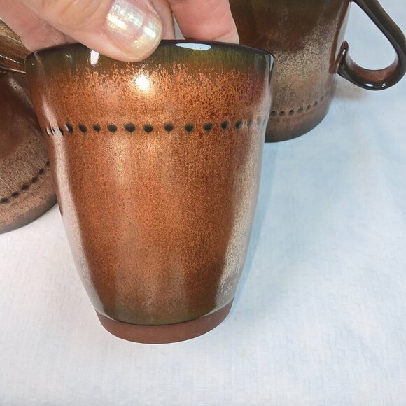 SANGO CYPRUS SIENNA MUG SET Of 4  16 OZ RUSTIC BRONZE GLAZE WITH BEADED EDGE - Picture 4 of 14